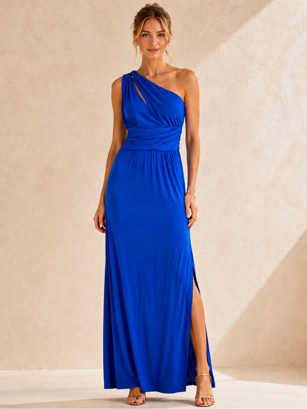 Lilly Pulitzer Helina Barton Blue One Shoulder Maxi Dress M
